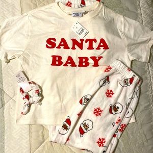 Santa Pajamas 3 pc set- skimmer tee, joggers, and scrunchie